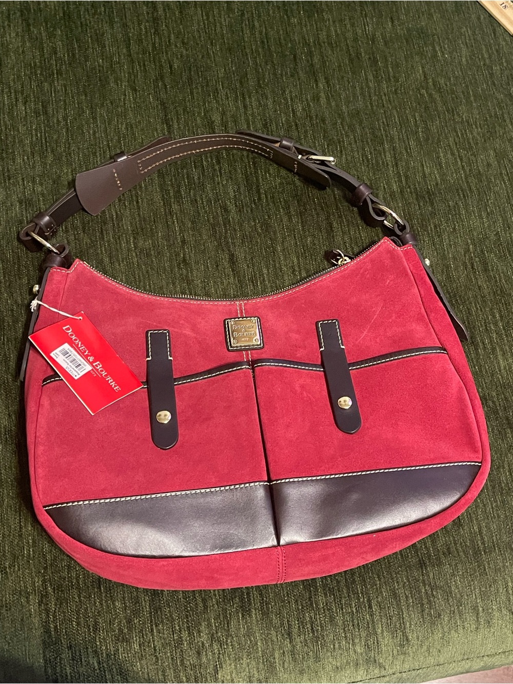 Dooney & Bourke Red Suede Hobo with Dark Brown Leather Trim